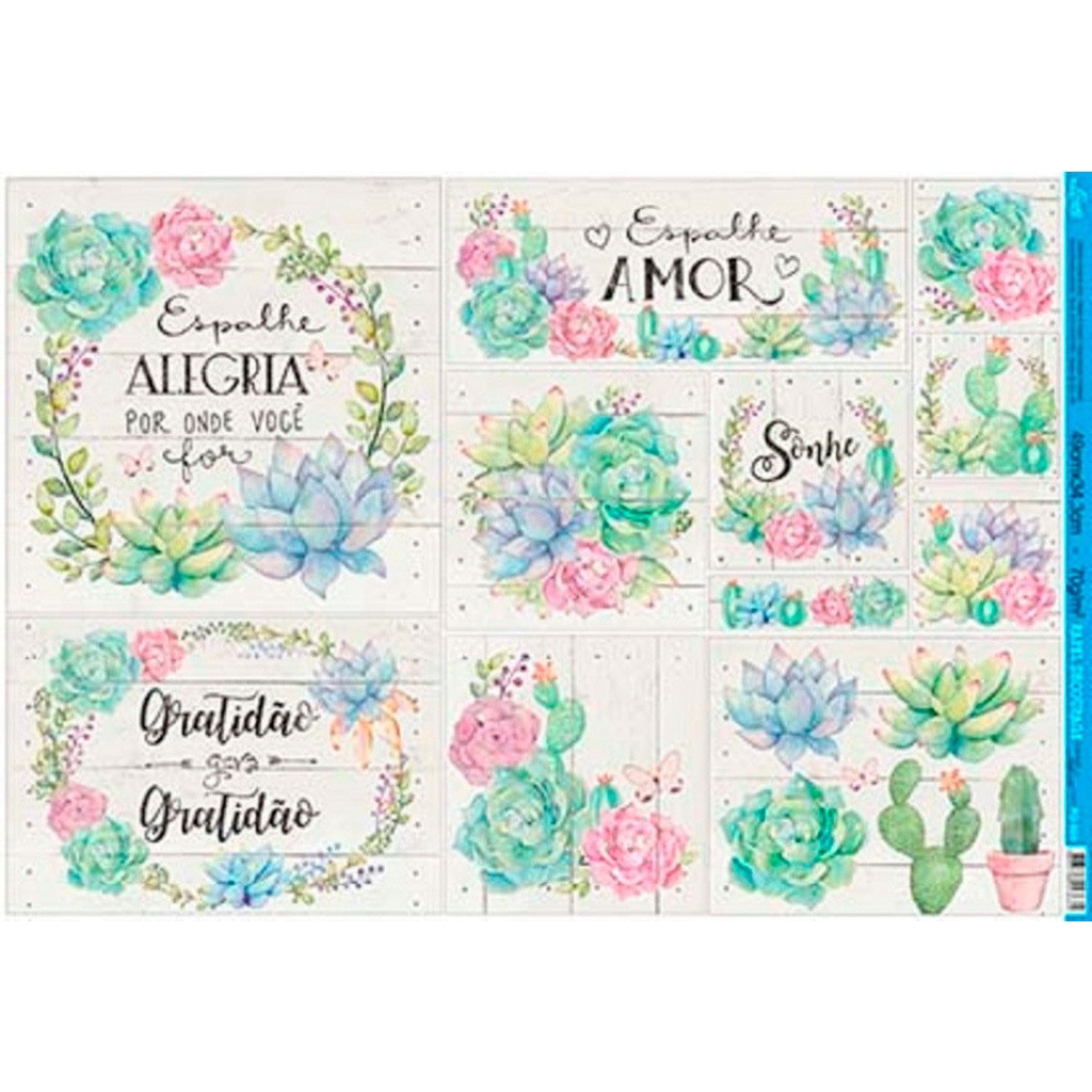 Papel Decoupage Pd-920 Suculentas e Cactos 34,3x49 - Litoarte
