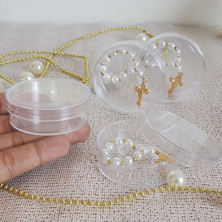 kit 10 latinhas transparente 5x1,5 e 10 mini terço para batismo 1 comunhão casamento mini terço Latinha mint to be