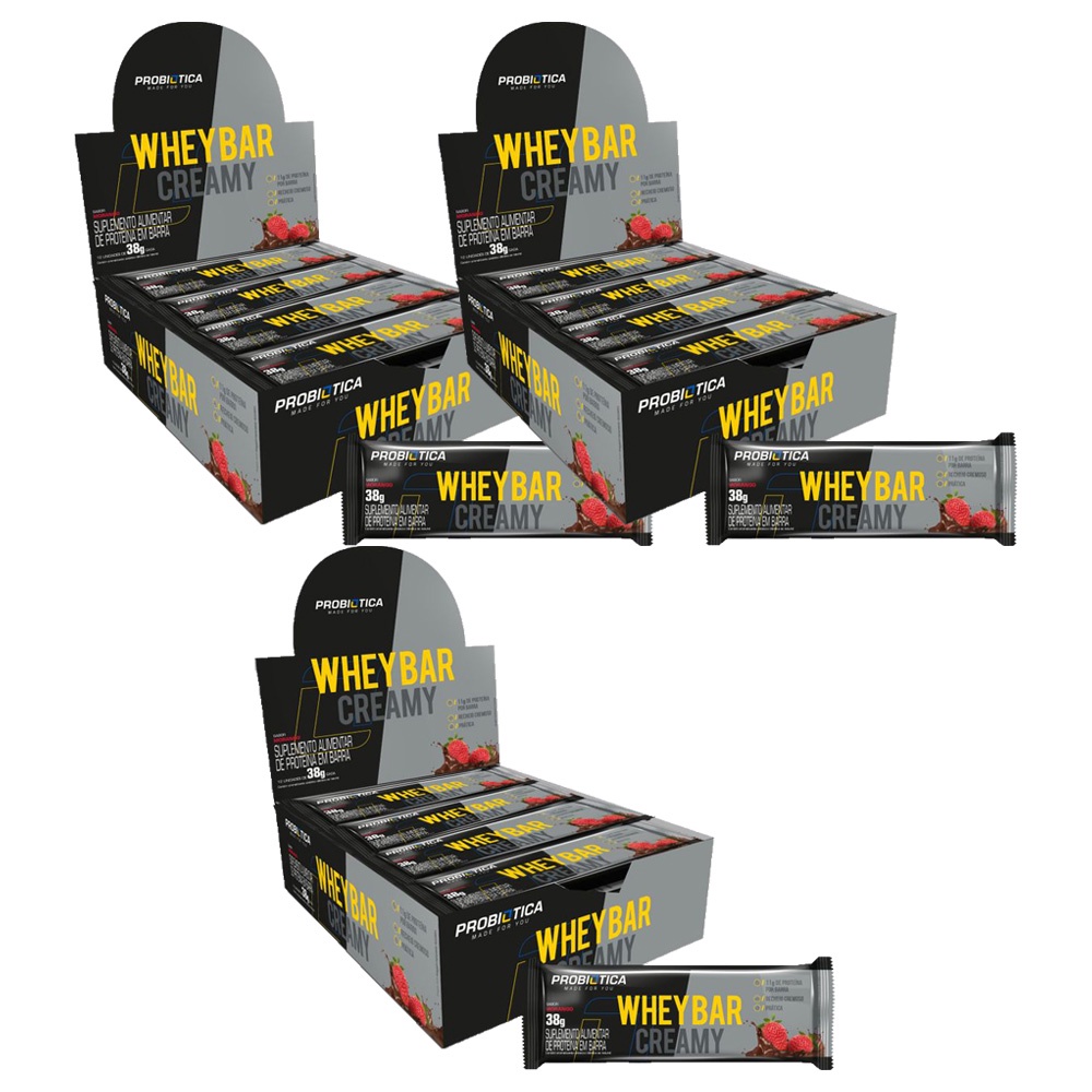Kit 3 Whey Bar Creamy Display 12 Unid (Total 36 Uni.) - Probiotica ...