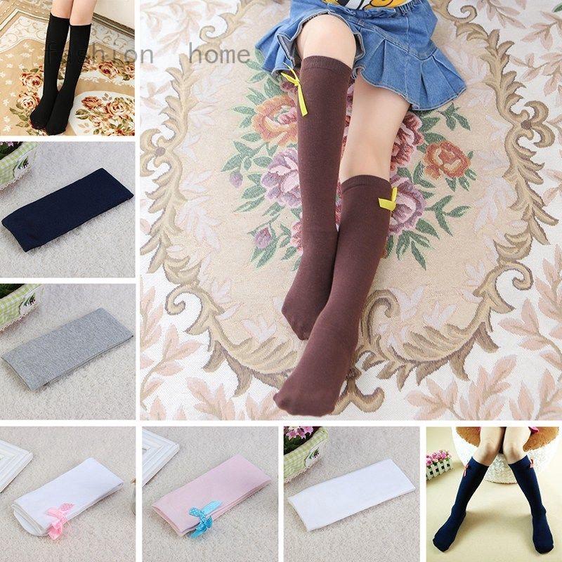 Girls Knee High School Socks With Matching Silky Ribbon Bow Pack of 1 3 6