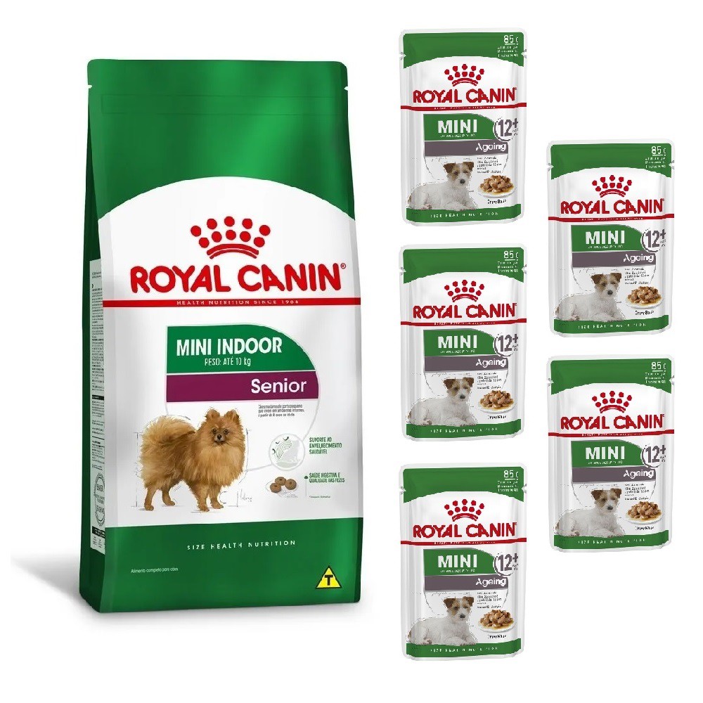 KIT ROYAL CANIN MINI INDOOR SENIOR 1KG E 5 WET ROYAL CANIN MINI AGEING 85G