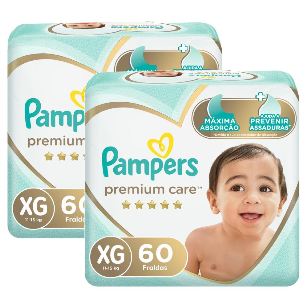 Kit Fralda Pampers Premium Care Jumbo Tamanho XG com 120 un em Oferta na Shopee