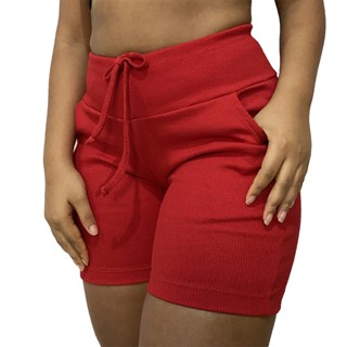 Shorts feminino Cintura Alta Bermuda feminina Com Elastano em Oferta na Shopee