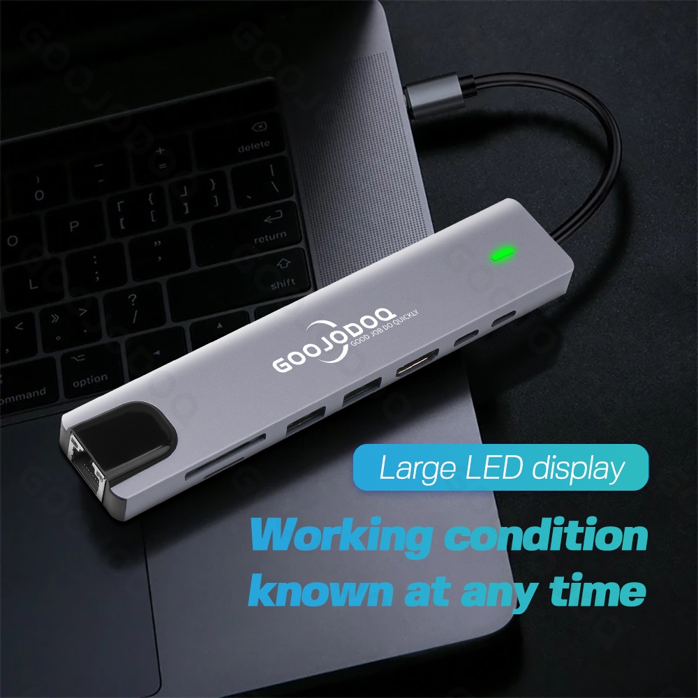 Goojodoq HUB USB Tipo C Para HDMI-compatible 8 Em 1 Com 4 K 1080P 3.0 PD Dock Carregador MacBook Pro Air Splitter