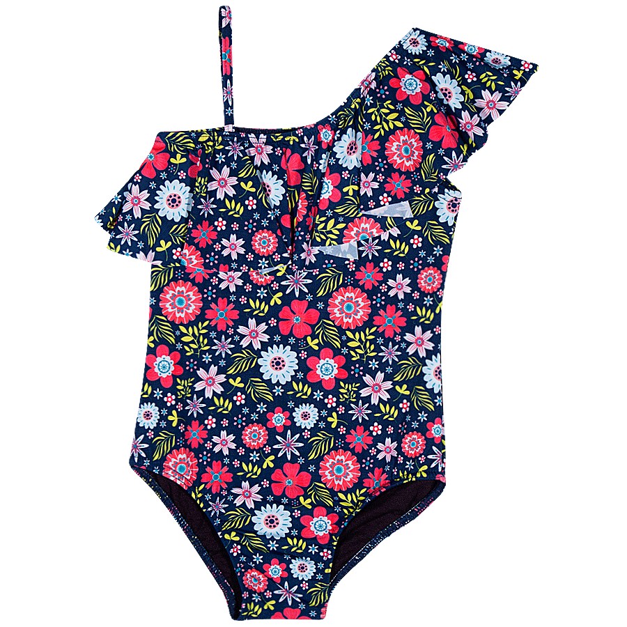 Maiô Tip Top Babado Floral Marinho Com Rosa Cód: 323