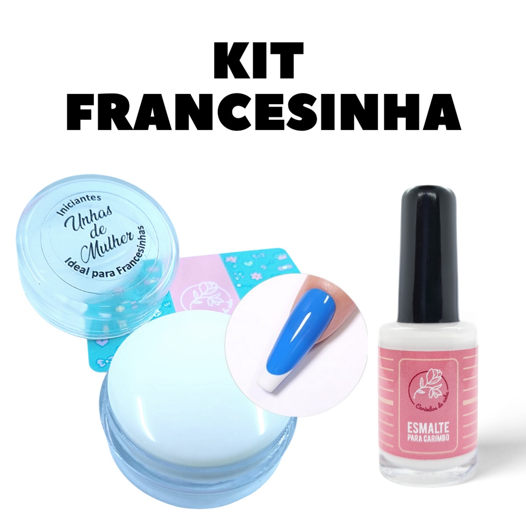 Kit Francesinha: Carimbo + Esmalte branco para carimbo, carimba as unhas e faz inglesinha, francesinha, nail art
