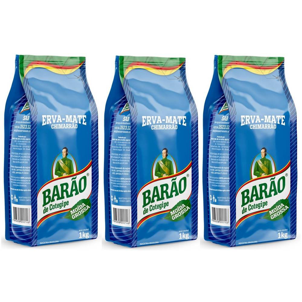 KIT 3KG ERVA-MATE BARÃO DE COTEGIPE CHIMARRÃO MOÍDA GROSSA