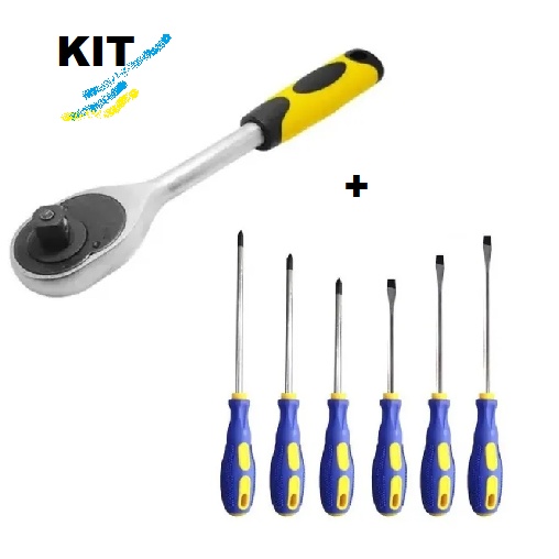 Kit Catraca Soquete 1/2 + Jogo De Chave Fenda/phillips 6 Pçs