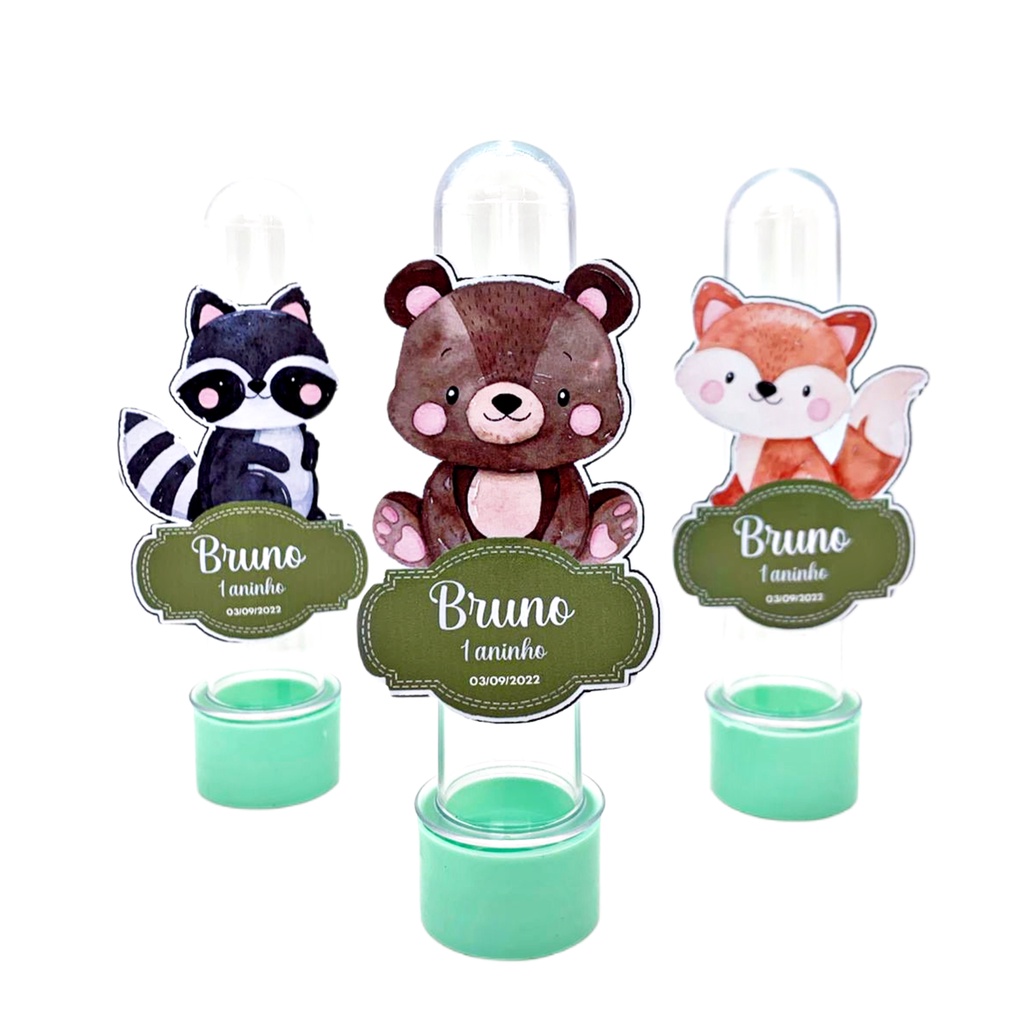 15 Tubetes 3D Personalizados no Tema Bosque Encantado Tamanho 13 cm