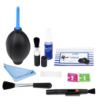 Kit de Limpeza para Lente de Câmeras e Ópticos em Geral com Pincel Borrifador Bomba de Ar Cotonetes Lenço de Papel Pano Microfibra Sou Foto 9 em 1 KLC-004