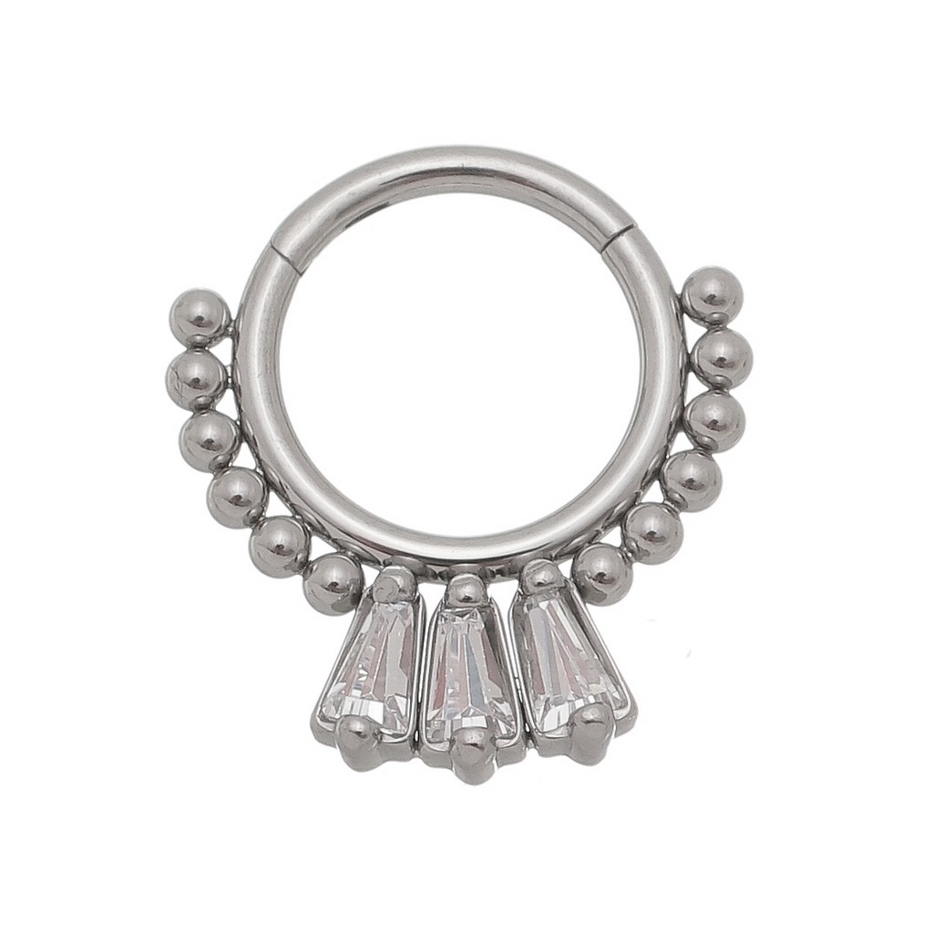 Piercing Argola Segmentada Navete Aço Hipoalergênico Três Pedras 8mm Orelha Hélix Septo Daith