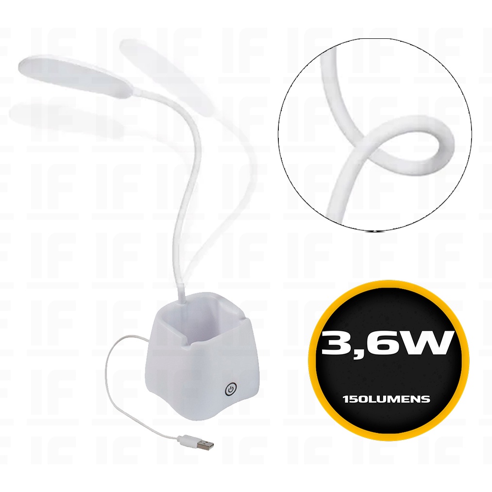 Luminária De Mesa Flexível Led com Botão Touch e Porta Lápis - Home & Living