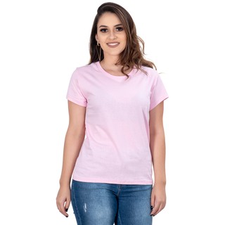 Camiseta Feminina Simples Lisa Manga Curta Rosa
