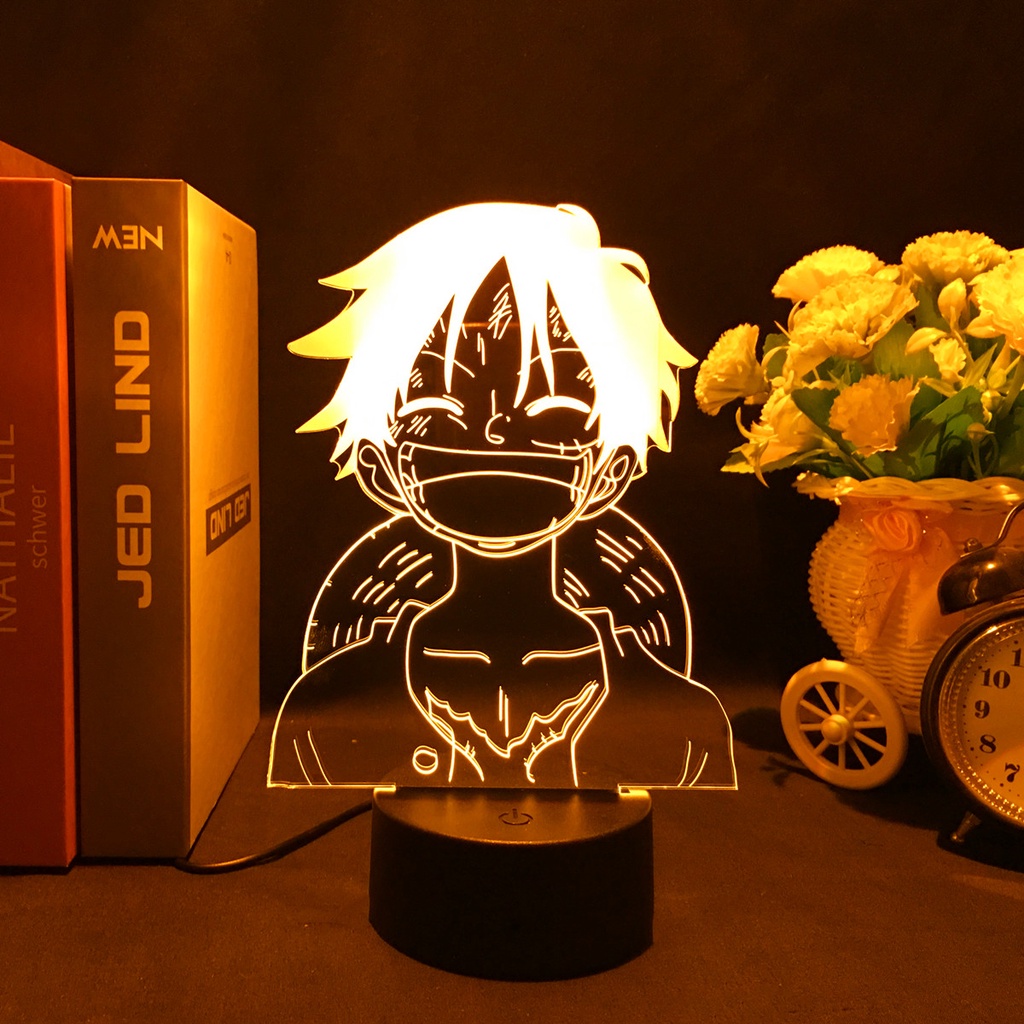 Anime One Piece Monkey D. Luffy Luminária LED 3D Noturna Presente e Decoração
