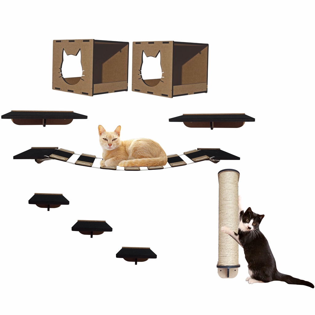 Playground para gatos com 11 peças - Nicho/toca para gato, ponte, escada, prateleira, arranhador para gatp