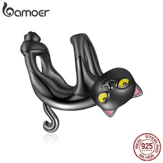 Bamoer 925 Contas De Prata Preto Forma Gato Charme Da Moda Para Diy Acessórios Pulseira Bsc520 Bsc520