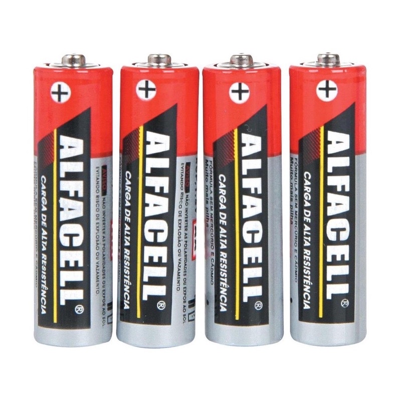 Kit 4 Pilhas Palito Alfacell Bateria AAA Pequena Alta Resistência - 1,5v
