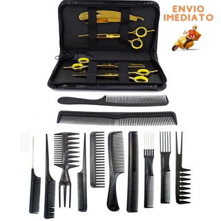 Kit 3 Tesoura Fio Laser Fio Navalha Desfiadeira Navalha + 10 Pentes