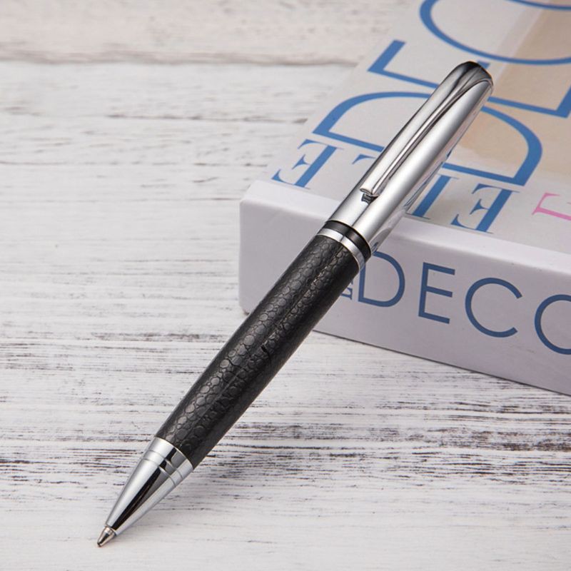 Rotary Business Pen 0.5mm Black Ink Leather Metal Ballpoint Pens Stationery