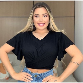 Cropped Feminino Preto FLARE Blusinha Roupas Blogueirinha de Amarrar