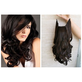 Aplique Mágico Cabelo fio Invisível Tiara cor 5# ondulado castanho escuro sem brilho 60cm