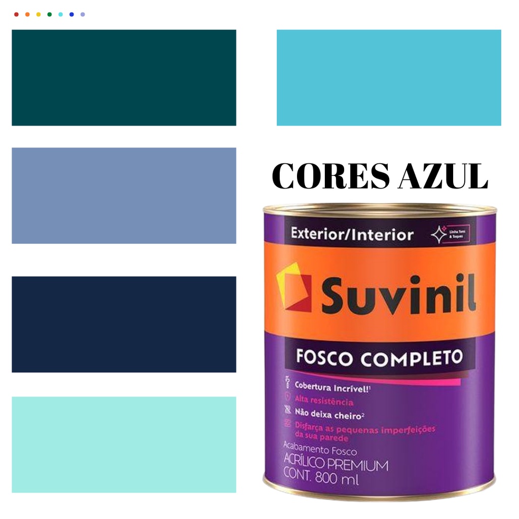 Tinta De Parede Acrílica Cor Azul Suvinil Fosco Completo Antimofo Premium Lavável 800ml Cor Azul Céu/Cor Azul Do Andes/Cor Azul Marinho/Cor Azul Naval/Cor Azul Sensual