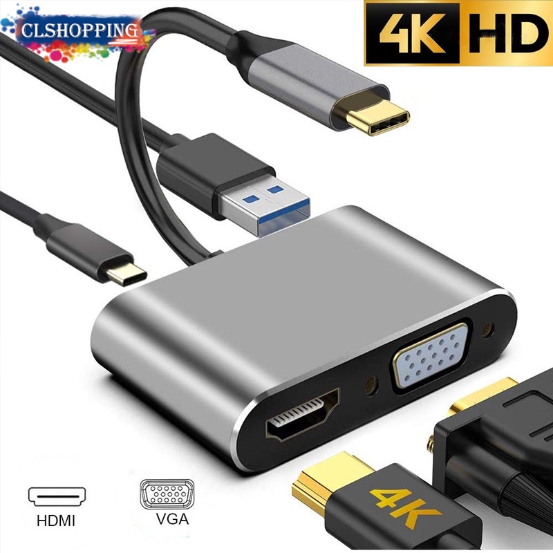 Tipo C Para HDMI 4 K VGA Adaptador Hub USB 3.0 , 4 Em 1/3.0 PD De ...