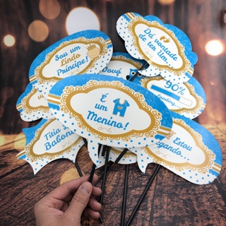 KIT 10 PLAQUINHAS DIVERTIDAS SELFIE CHÁ DE BEBÊ MENINO  (COD 14) em Oferta na Shopee