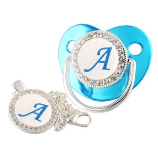 Chupeta luxo Azul Gold com prendedor bico ortodôntico silicone personalizada com letra inicial do nome