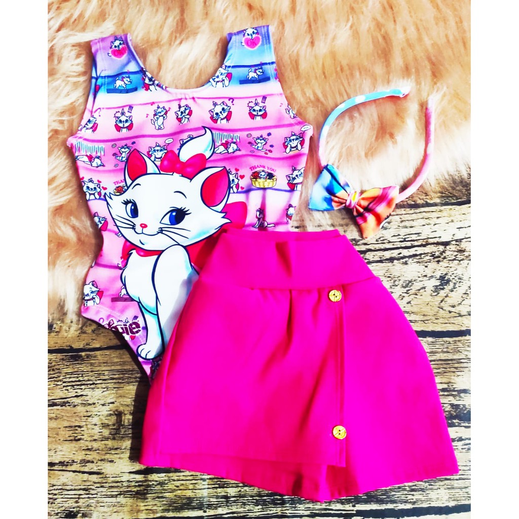 Body (com personagem) + Short saia Bengaline! (conjunto infantil completo) em Oferta na Shopee