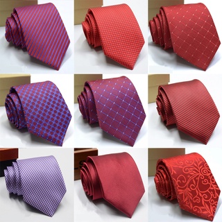 Nova Gravata Masculina 8CM De Pescoço Listrado Vermelho Jacquard Tecido Para Festa De Casamento De Negócios