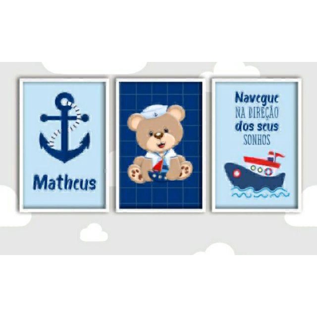 Quadro Decorativo Urso Marinheiro Ancora Nome Personalizado Shopee Brasil