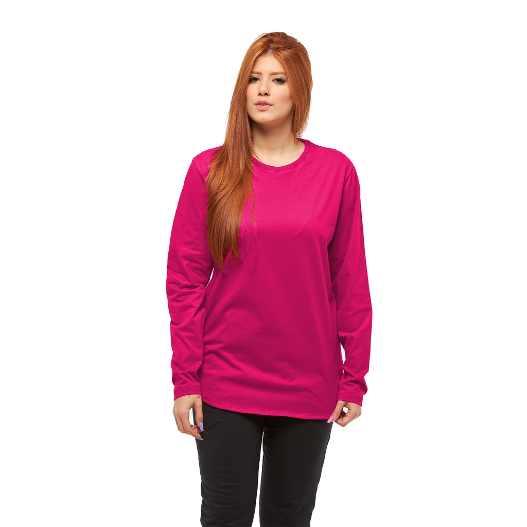 Camiseta Long Line Feminina Manga Comprida Oversized 100% Algodão Fio 30.1 Penteado Camisa Manga Longa Tendência C2