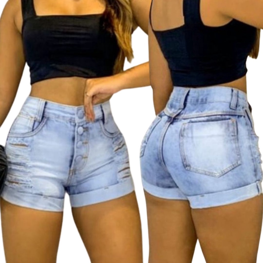Bermuda Shorts Feminino Cós Alto Tendência Moda Jeans Tendencia Jeans