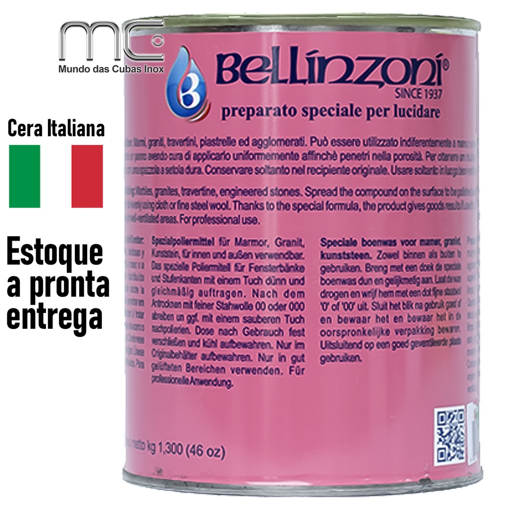 Cera Bellinzoni Pasta de Polimento Italiana Para Mármore, Granito e Porcelanato - Preta 1,3kg