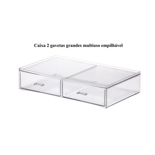 Caixa organiza grande 31,5x18,5x7cm banheiro maquiagem com gaveta dupla e divisória empilhável acrílico Paramount