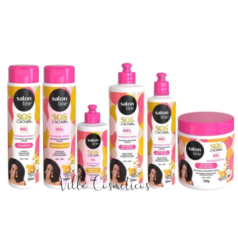 Kit Salon Line S O S Cachos Mel Restauracao Intensa 06 Produtos Shampoo Condicionador Creme De Pentear 3 Ativadores 300ml 500 Ml E 500 Ml Pote Shopee Brasil