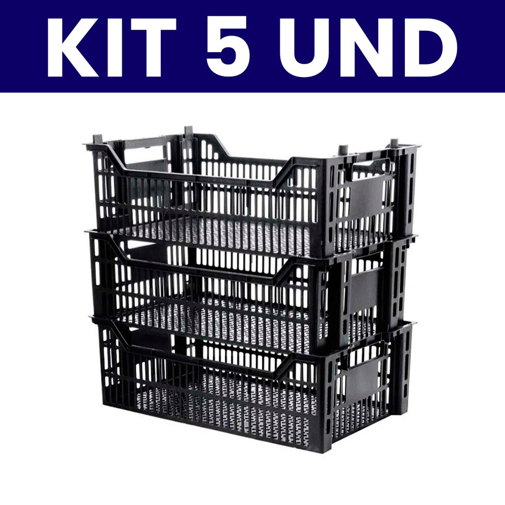 Kit 5 Caixa Plástica Organizadora Hortifruti Feira Oferta Fruteira Mercado Bar Horta Frutas Legumes - Home & Living