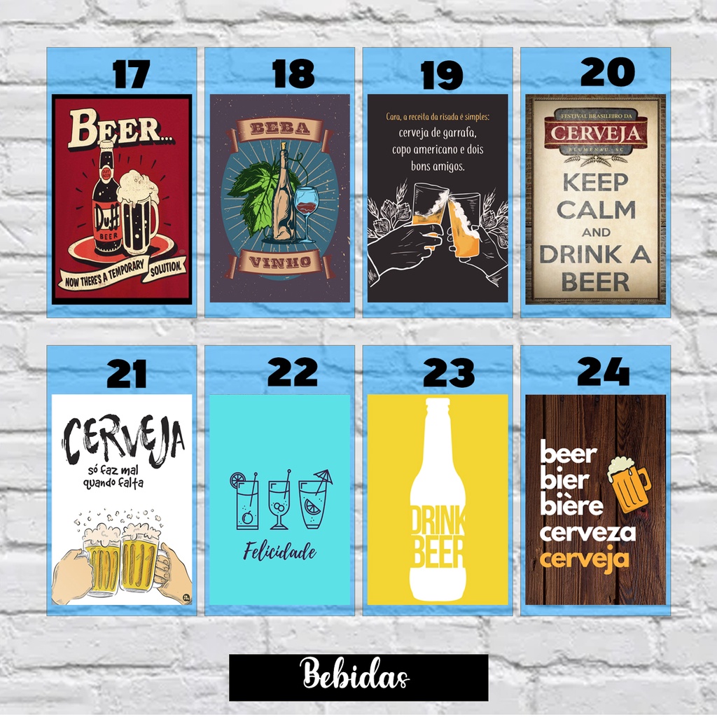 5 Placas quadro decorativo 15x21 bebidas, berr, duff, coca-cola cervejas