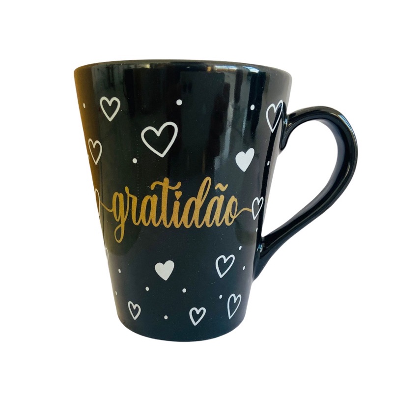 Caneca Porcelana 300 ml Gratidão Preta em Oferta na Shopee