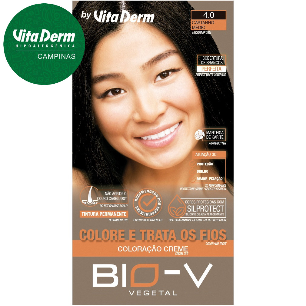 Coloração Vita Derm Bio V - Cor: 4.0 Castanho Médio Tinta de Cabelo