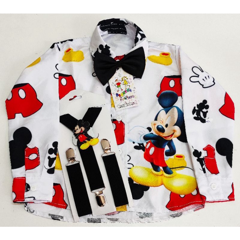 Hen dress Sanders Camisa Mickey social tematico luxo Gratis kit suspensório. | Shopee Brasil
