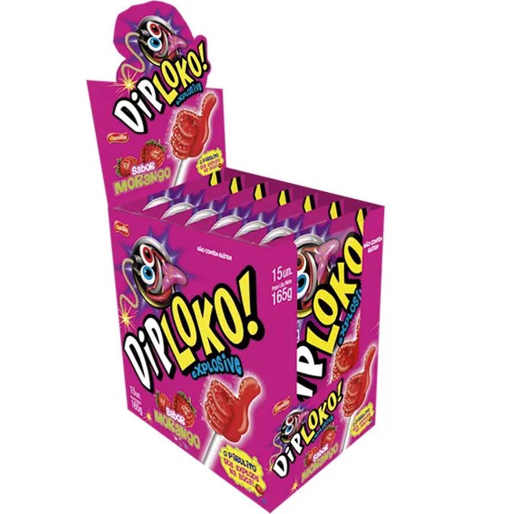 Pirulito Dip Loko Morango 165g C/15un - Danilla