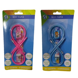 KIT ESCOLAR 02 LÁPIS FLEXÍVEIS / RÉGUA/ APONTADOR / BORRACHA