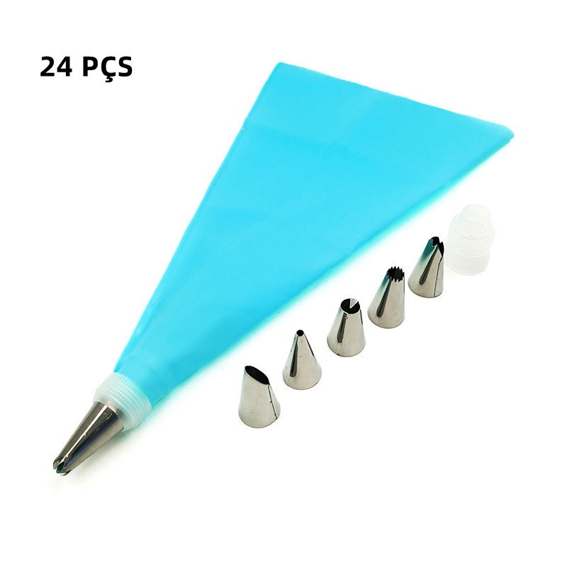 24 PÇS Conjunto De Saco De Confeiteira De Silicone Com Bico Para Decoração Bolo Sorvete