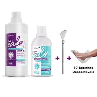 KIT PRO CALO - AMOLECEDOR DE CALOS E CUTÍCULAS 500ml+ NEUTRALIZANTE 100ml MAHAV + ESPÁTULA 222 + 30 BOTINHAS DESCARTÁVEIS