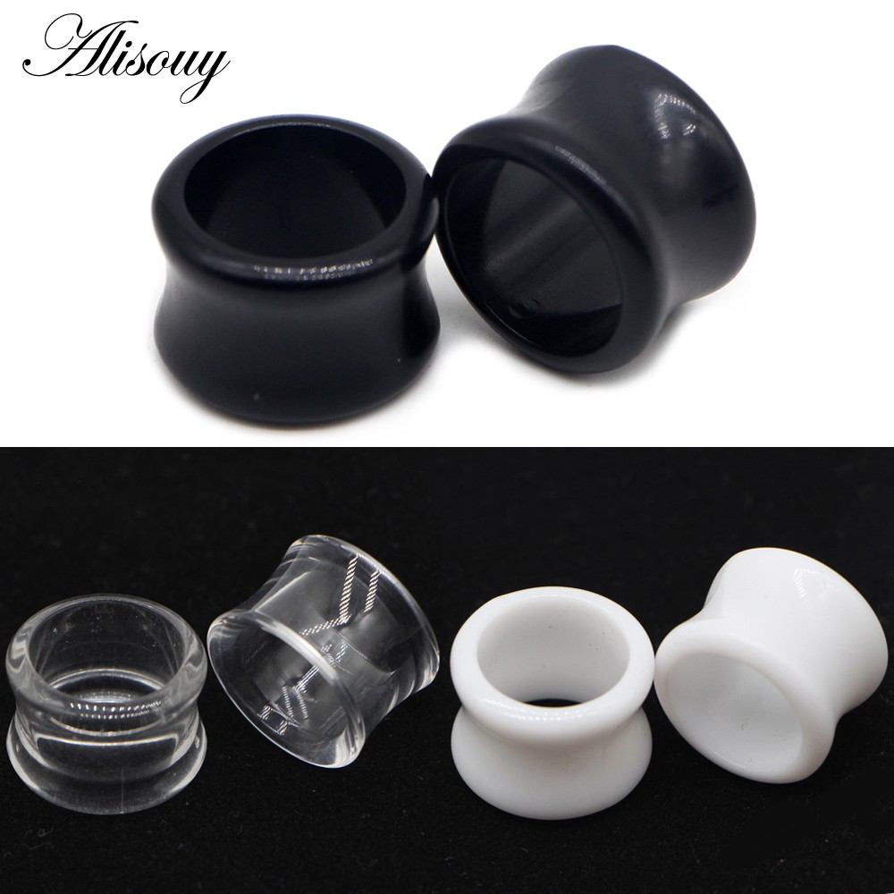 Alisouy 2pcs Preto Branco Acrílico Oco Punk Túnel De Orelha Plugues Furada Dupla Flared Earring Gauges 4mm-22mm Para Jóias Unisexo em Oferta na Shopee