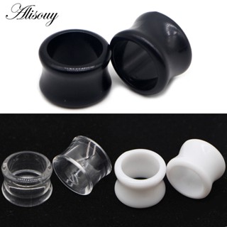 Alisouy 2pcs Preto Branco Acrílico Oco Punk Túnel De Orelha Plugues Furada Dupla Flared Earring Gauges 4mm-22mm Para Jóias Unisexo em Oferta na Shopee