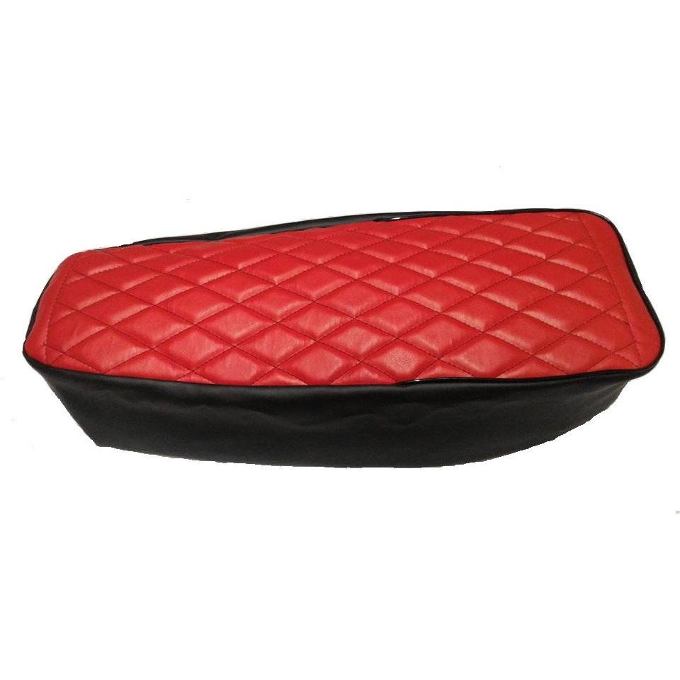 Capa Banco Café Racer  Modelo Xadrez Vermelho Preto Com Cinta Cb 400/Cb 450/Cg 125 82 Bolinha/Cg 125 83 a 89/Chopper 150