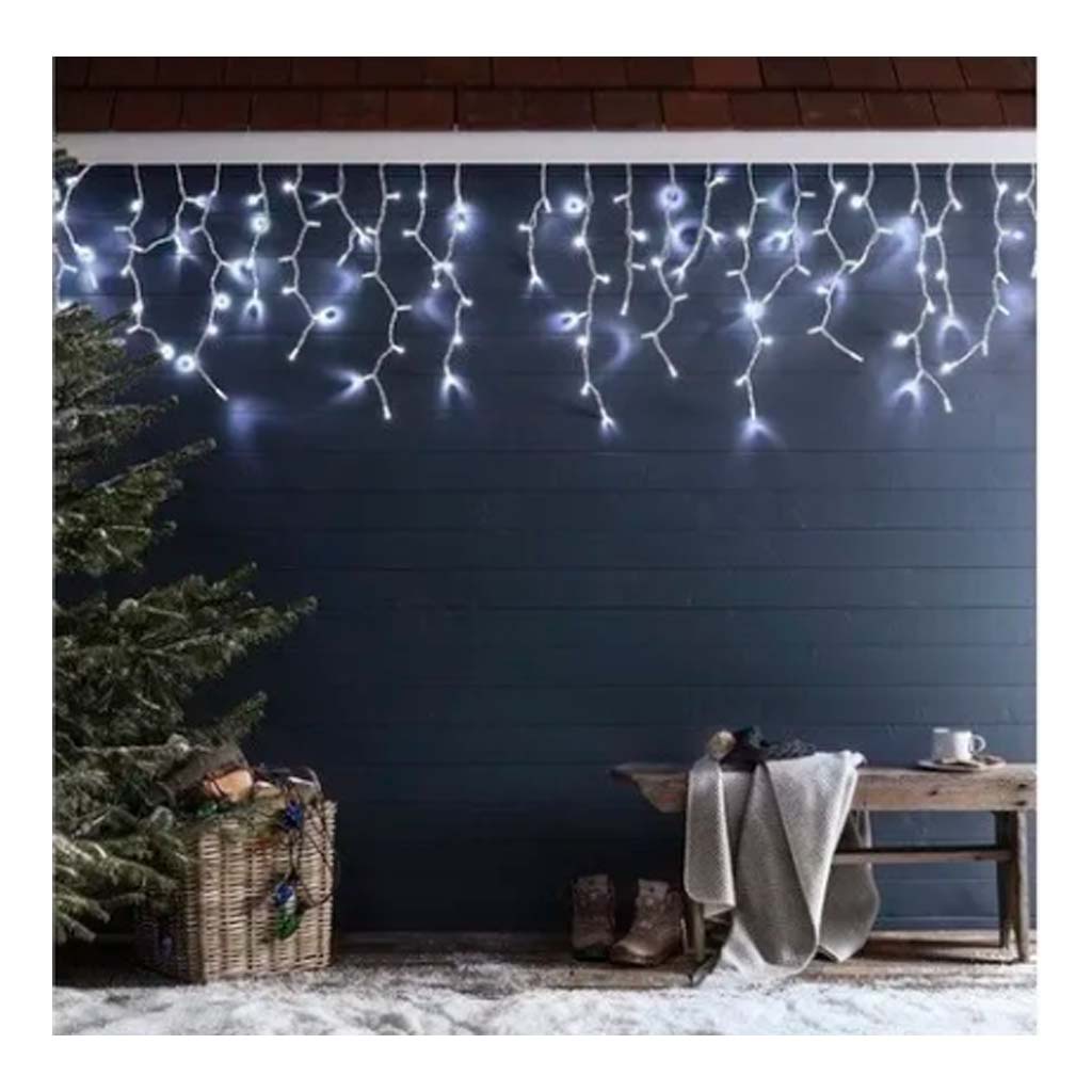 Cascata 200 Led 8 Funções 220V 5M branco frio, branco quente, colorido ou azul c/ fio branco